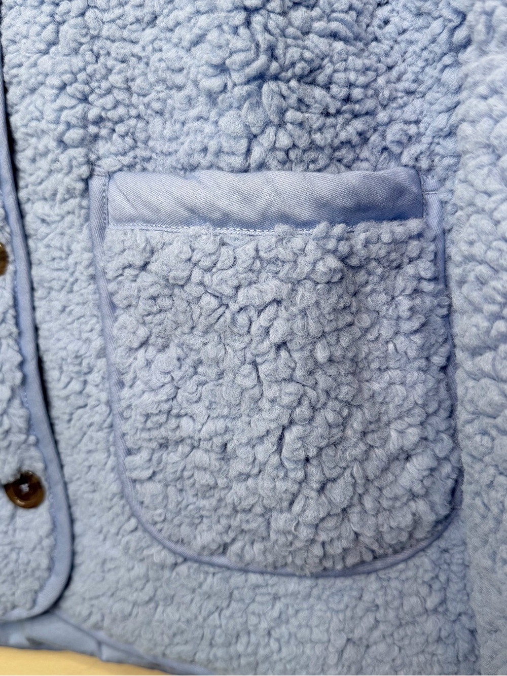 JC | NWT Soft Fountain Blue Teddy Coat Pockets Button Front Vegan Sherpa Jacket - Picture 8 of 15